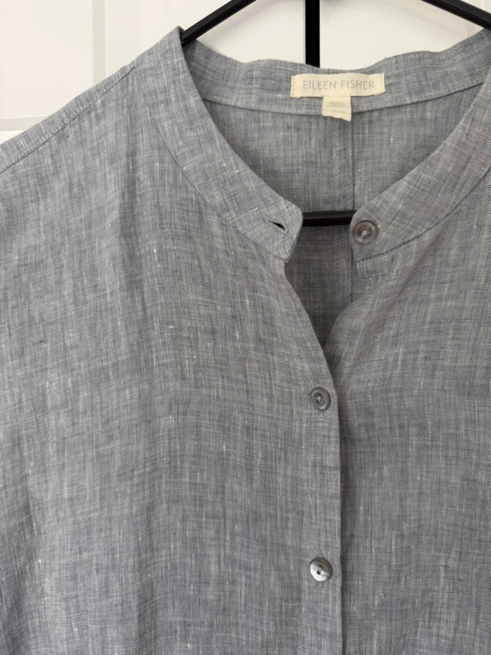 Eileen Fisher Mandarin Collar Organic Linen Shirt Dress - Picture 3 of 6